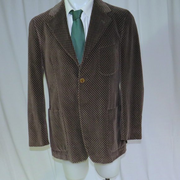 Romeo Gigli Geometric Foulard Brown Velvet Vintage Three Button Blazer 40R - Picture 2 of 11
